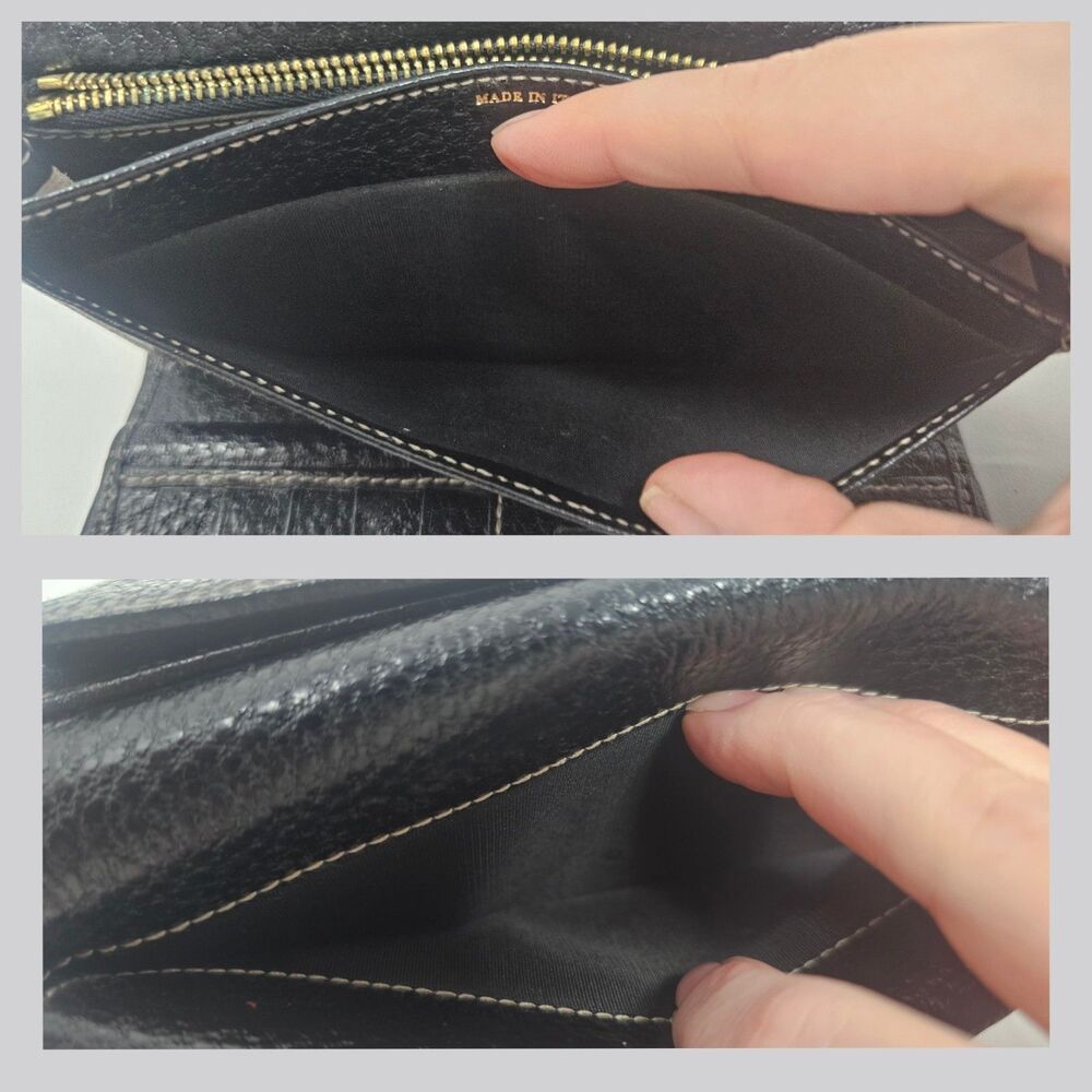 Kate Spade Wallet Womens Black Pebble Trifold Leather Wallet Made Italy 7.25"x4" - Picture 4 of 14